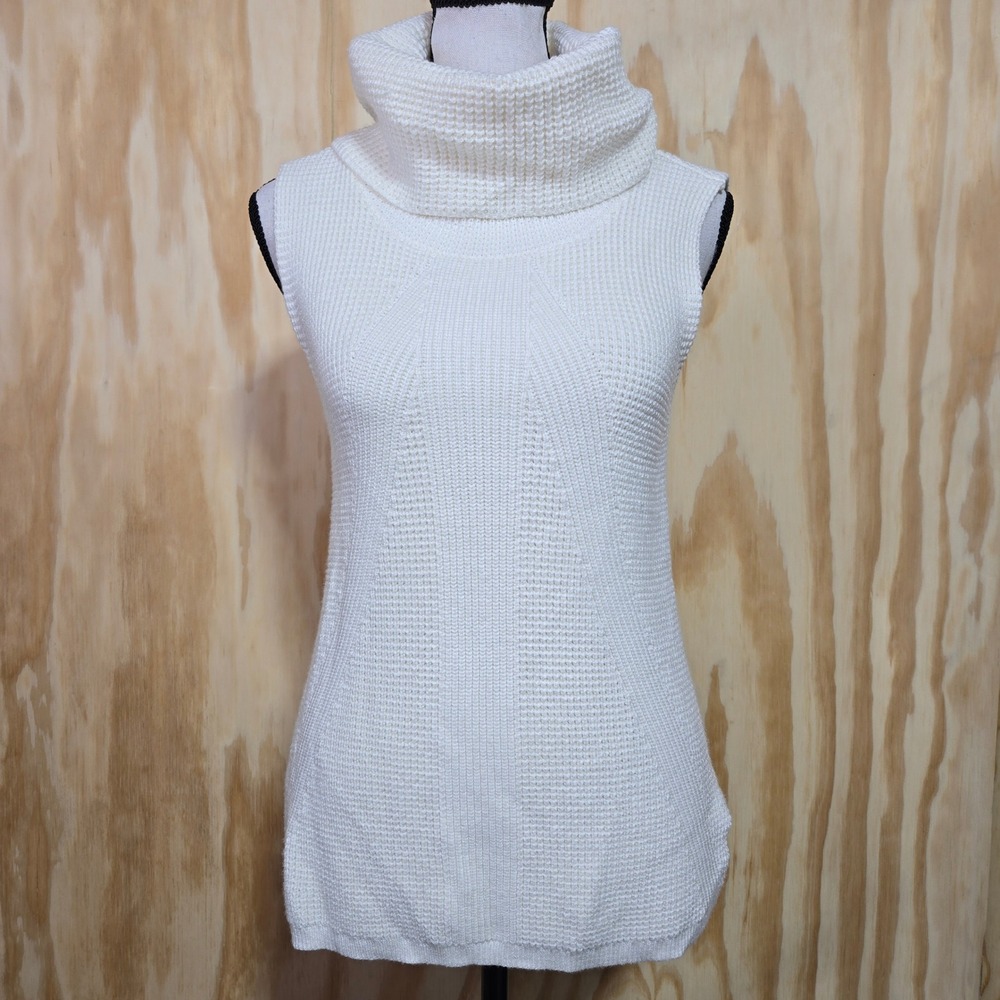 White House Black Market Ivory Knit Sleeveless Turtleneck Sweater Size Small NWT